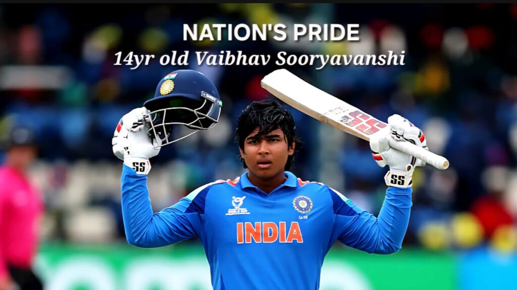 Vaibhav Suryavanshi celebrates after scoring 175 in the U19 World Cup final for India
